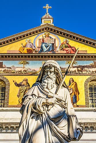 Saint Paul statue facade, Papal Basilica of Saint Paul, Rome, Italy.. Renaissance Print